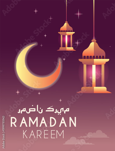 Ramadan lanterns and crescent. Vector illustration