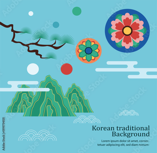 Korean traditional art scene. Vector illustration