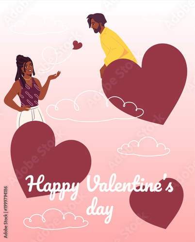 Valentine couple with hearts. Vector illustration