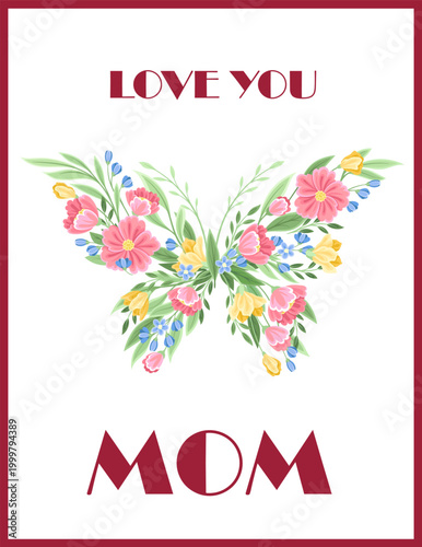 Floral butterfly for mom. Vector illustration