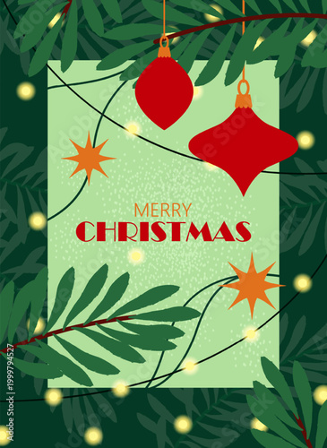 Christmas card with ornaments. Vector illustration
