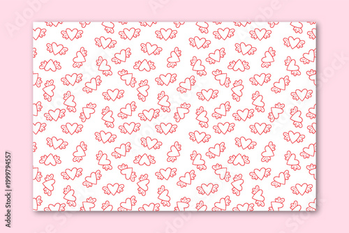 Hearts with wings pattern. Vector illustration