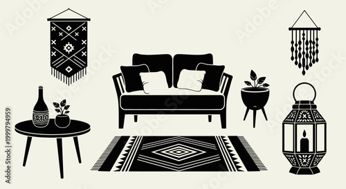 Slika na platnu Black and white living room furniture.