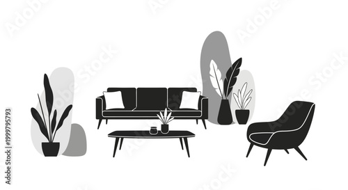 Modern furniture living room interior.