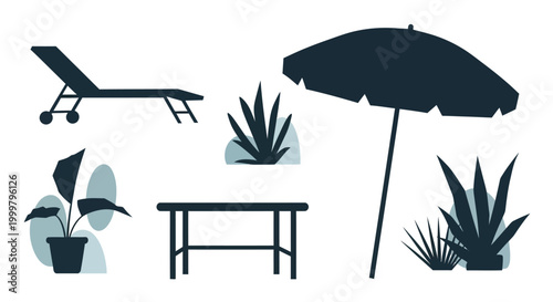 Silhouette of outdoor furniture set.