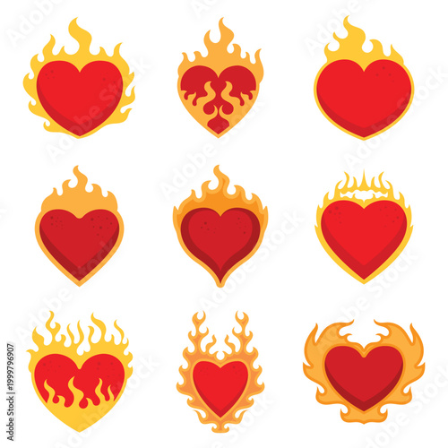 Burning Heart Collection Flat Design Cartoon Illustration