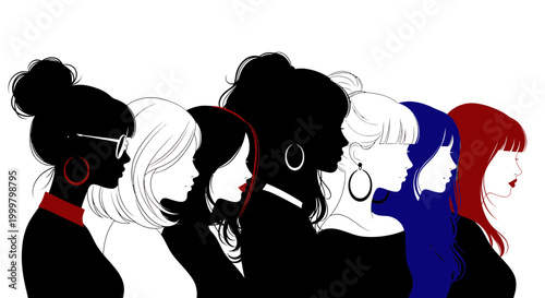 Bilde på lerret Diverse group of women profiles.