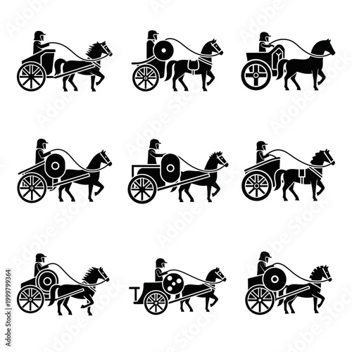 Ancient Roman Chariots: Set of Black and White Illustrations