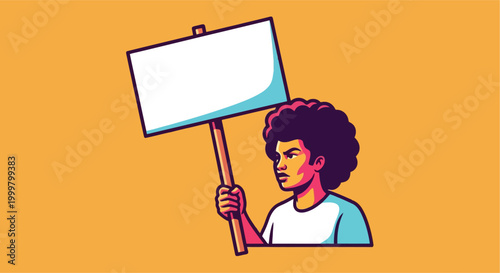 A cartoon person holding a blank sign.