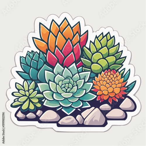 Colorful Succulent Plant Arrangement Illustration