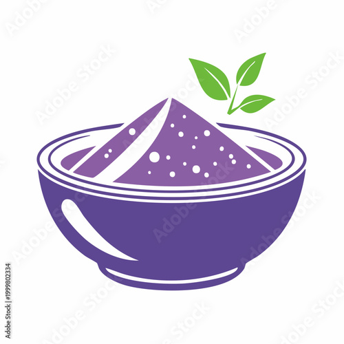 Purple Powder in Bowl with Green Leaves Icon