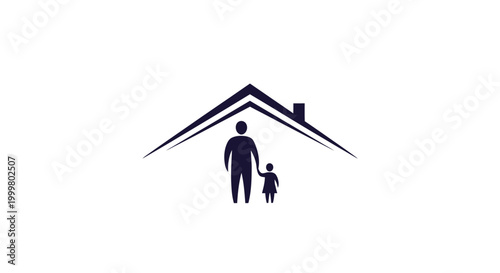 Silhouette of Father and Child Under Roof.