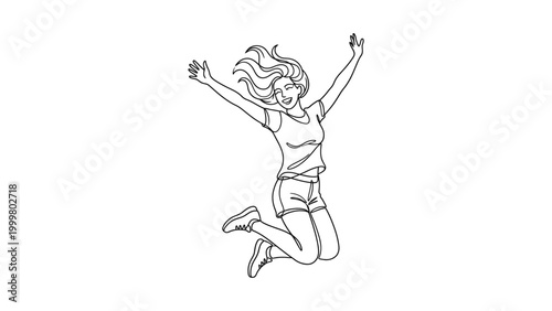 A woman jumping in the air with joy and excitement.