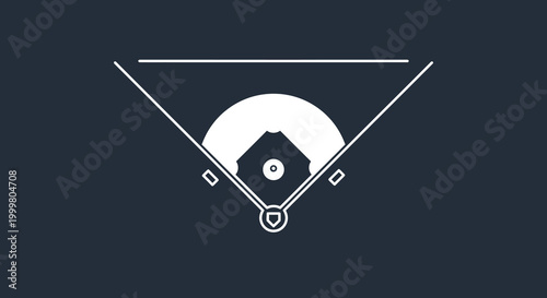 Clean vector line art illustration of a baseball diamond, featuring the infield and home plate, symbolizing the American pastime and the competitive spirit of the game, perfect for digital design