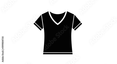 Simple black V-neck t-shirt icon representing casual apparel and comfortable everyday clothing for fashion designs, retail branding, and graphic illustrations