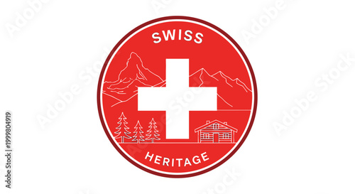 Red Swiss Heritage Emblem Logo Sign.