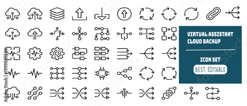 Collection of various technology and data flow icons representing cloud computing and network connections.