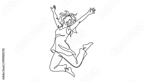A woman jumping in the air with joy and excitement.