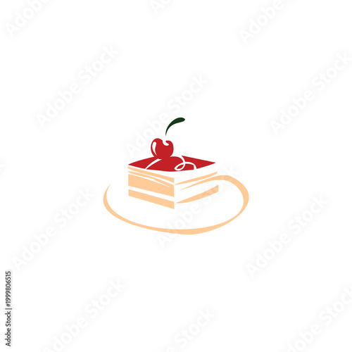 This image is a charming, minimalist pastry logo featuring a slice of layered cake or cheesecake.