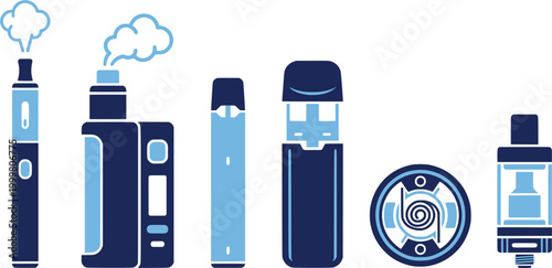 Vape device icon with vapor cloud perfect for digital interfaces, application graphics, and public health campaigns
