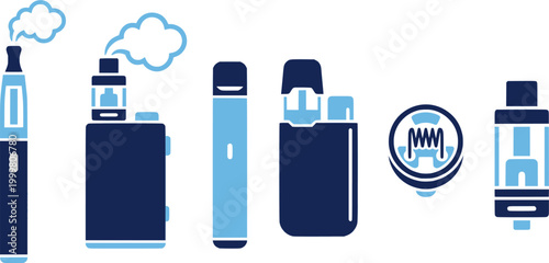 Vape device icon with vapor cloud perfect for digital interfaces, application graphics, and public health campaigns
