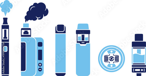 Vape device icon with vapor cloud perfect for digital interfaces, application graphics, and public health campaigns
