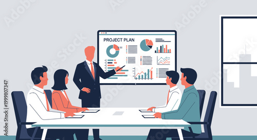 Businessman presenting to colleagues in meeting.