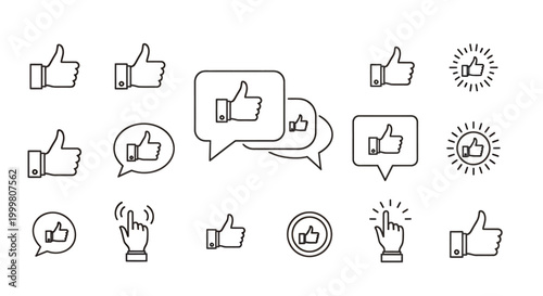 Collection of vector like and reaction icons for social media interfaces.
