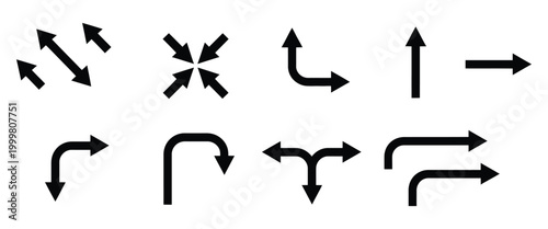 Bild auf Leinwand Road arrow icons set, direction signs isolated on white background, way choice
