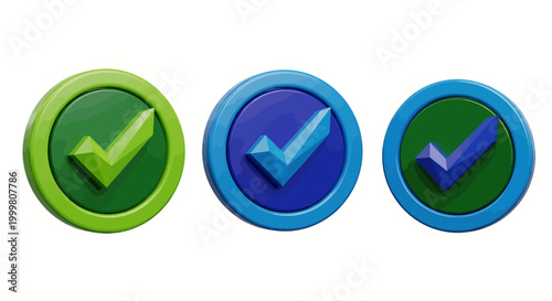 Free Download Three glossy circular checkmark icons in green and blue hues. - GFXLoad