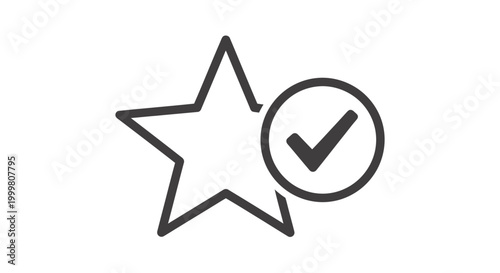 Star badge icon with a check mark indicating approval and achievement for graphic design or branding contexts.
