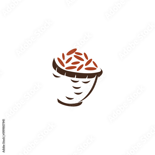 Canvas Print A flat vector illustration of a woven basket or sack filled with grains