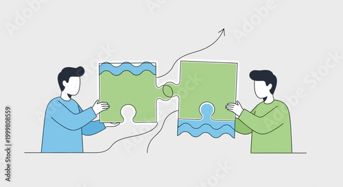 Two businessmen working on jigsaw puzzle.