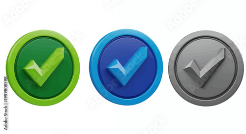 Three Colored Circular Checkmark Icons Indicating Validation and Completion in Modern Vector Design.