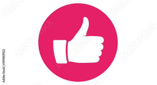 Pink circular background featuring a white thumbs up icon symbolizing approval and positivity.