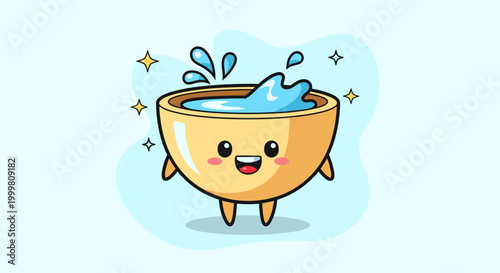 Cute Cartoon Bowl Character Splashing Water.