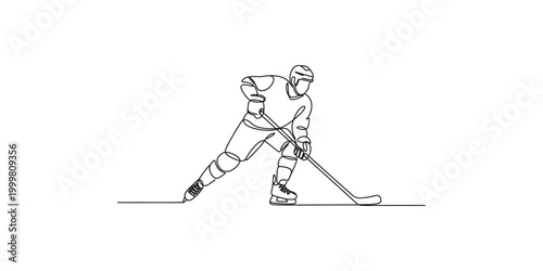 A hockey player in action, skating and swinging a hockey stick isolated on white background