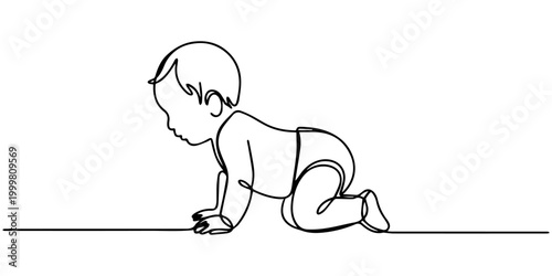 baby continuous one line drawing, Baby in womb one single line drawing. Cute unborn fetus baby on mother womb isolated on white background. Pregnancy health care concept. Minimalism style.