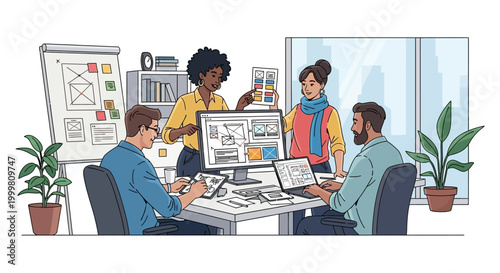 Business people working at office desk.