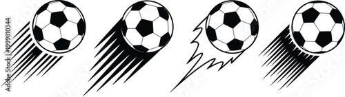 Collection of four soccer ball icons with different speed trail effects for dynamic sports designs.