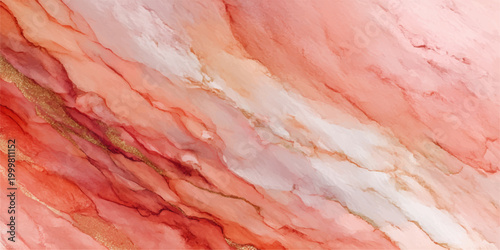 Macro closeup of a raw red stone rock texture resembling a fresh sliced beef steak or smoked ham with white fat veins and abstract meat patterns isolated for a food meal background