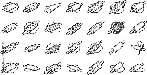 Black and White Line Art Rolling Pins Vector Collection for Baking and Cooking