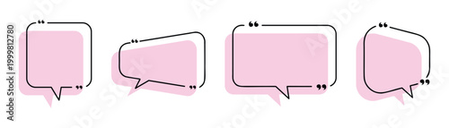 Set of blank pink speech bubble in flat design, chatting box, message box icon. Balloon doodle style of thinking sign symbol. Vector illustration. Eps10