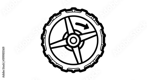 Black and white wheel icon with clockwise rotation arrow