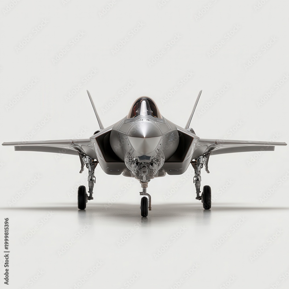 Fototapeta premium Modern stealth fighter jet front view isolated on white background
