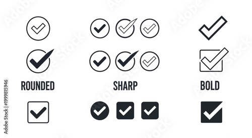 Collection of Check Mark Icons: Rounded, Sharp, and Bold Styles