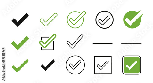 Collection of Check Mark Icons: Yes, Approval, Correctness, Success Symbols