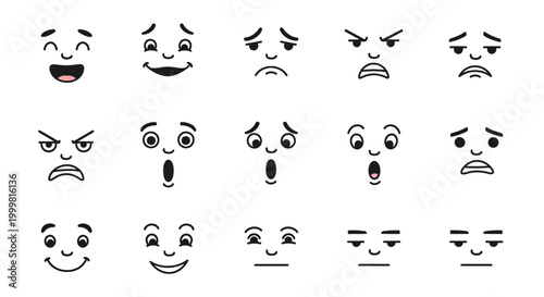 Collection of Diverse Expressive Cartoon Faces - Emotions and Feelings