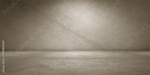 Empty room interior with dark vintage concrete wall and grey cement floor featuring a rough grunge texture for a dirty urban backdrop design