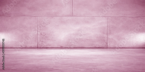 Empty grunge room interior with old purple and pink concrete walls and textured floor design